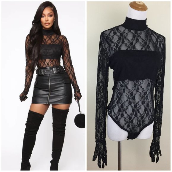 Fashion Nova Tops Nwt Fashion Nova Black Bring The Night Lace Long